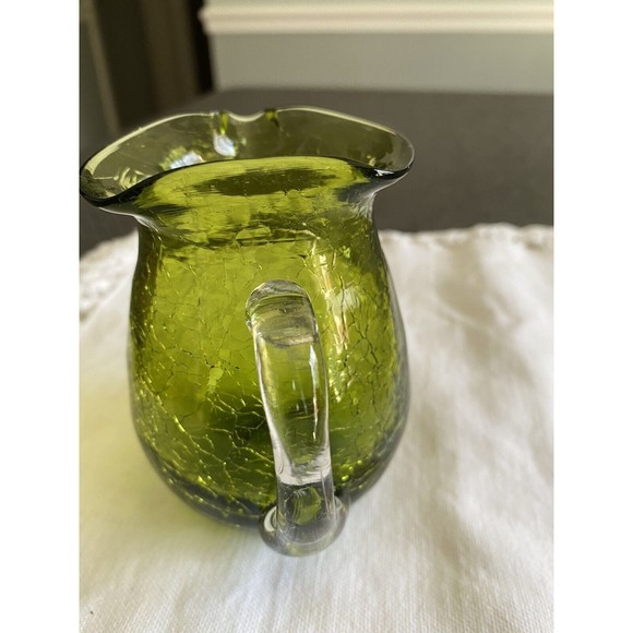 Vintage Green Crackled Glass Pitcher Creamer Applied Handle - Picture 3 of 9